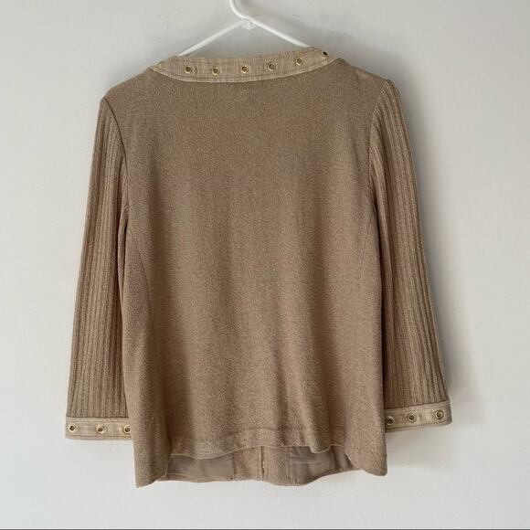 St. John Tan Knit Grommet Zipper Cardigan Small - Picture 5 of 7